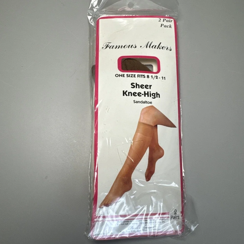 Lot Of 2 Knee Highs Hosiery Suntan Tan One Size 8.5-11 Made In USA 1990s & 2012